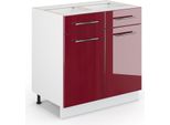Vicco Mobiletto Base Per Cucina Fame-Line, 80 Cm Senza Piano Di Lavoro, Rosso Bordeaux Lucido/Bianco