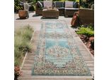 Tappeto Orientale Da Salotto Per Esterni Vintage In Blu Crema Dimensioni - 80 X 300 Cm