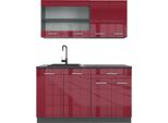 Vicco Cucina Monoblocco R-Line, 140 Cm , Pl Antracite, Rosso Lucido/Antracite/Antracite