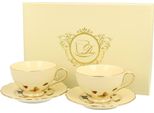 Duo Ecru Set Di 2 Tazze Da Caffè Espresso 125 Ml Con Piattini, Porcellana New Bone China
