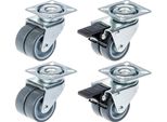 Ruote Gemelle Da 50 Mm 2" In Gomma Grigia Girevoli E Con Freno Portata 280 Kg, Set Di 4"