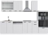 Vicco Cucina Componibile Fame-Line, 300 Cm Con Armadio Alto, Pt Marmo, Casa Di Campagna Bianca/Bianco