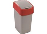 Cestino Curver Flip Bin, 25 Litri, Grigio Argento/Rosso, Per Rifiuti