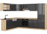 Vicco Cucina Angolare Completa R-Line, 227 X 287 Cm , Pt Rovere, Antracite Lucido/Oro Power Oak