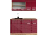 Vicco Cucina Monoblocco R-Line, 140 Cm , Pl Rovere, Rosso Lucido/Rovere Dorato/Quercia Dorata
