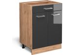Vicco Mobiletto Base Per Cucina R-Line, 60 Cm Con Cassetto, Senza Piano Di Lavoro, Antracite Lucido/Quercia Dorata