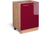 Vicco Mobiletto Base Cucina R-Line, 60 Cm Senza Piano Di Lavoro, Rosso Lucido/Quercia Dorata