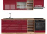 Vicco Cucina Componibile R-Line, 240 Cm , Pl Rovere, Rosso Lucido/Rovere Dorato/Quercia Dorata