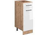 Vicco Mobiletto Base Per Cucina R-Line, 30 Cm Senza Piano Di Lavoro, Bianco Lucido/Quercia Dorata