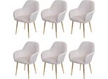 Set Di 6 Sedie Per Sala Da Pranzo HWC-F18, Sedia Da Cucina, Design Retrò ~ Velluto Bianco-Crema, Gambe Dorate