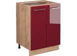 Vicco Mobiletto Base Cucina Fame-Line, 60 Cm , Pt Antracite, Rosso Bordeaux Lucido/Quercia Dorata