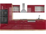 Vicco Cucina Componibile R-Line, 350 Cm Con Armadio Alto, Senza Piano Di Lavoro, Rosso Lucido/Rovere Dorato/Quercia Dorata