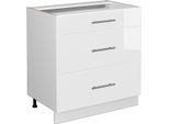 Vicco Mobiletto Base Per Cucina Fame-Line, 80 Cm Con 3 Cassetti, Senza Piano Di Lavoro, Bianco Lucido/Bianco