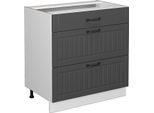 Vicco Mobiletto Base Per Cucina Fame-Line, 80 Cm Con 3 Cassetti, Senza Piano Di Lavoro, Antracite/Bianco