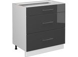 Vicco Mobiletto Base Per Cucina Fame-Line, 80 Cm Con 3 Cassetti, Senza Piano Di Lavoro, Antracite Lucido/Bianco