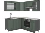 Vicco Cucina Angolare Completa Fame-Line, 160 X 190 Cm Senza Piano Di Lavoro, Verde-Oro Country House/Antracite