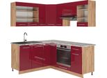 Vicco Cucina Angolare Completa Fame-Line, 160 X 60 Cm Senza Piano Di Lavoro, Bordeaux Lucido/Rovere Dorato/Quercia Dorata
