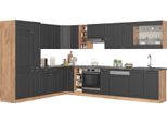 Vicco Cucina Angolare Completa Fame-Line, 257 X 347 Cm Senza Piano Di Lavoro, Antracite Country House/Oro Kraft Oak