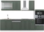 Vicco Cucina Componibile Fame-Line, 300 Cm Con Armadio Alto, Pt Antracite, Verde-Oro Country House/Bianco