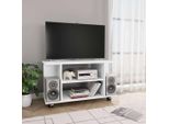 The Living Store Mobile Tv Con Rotelle Bianco 80X40X45 Cm Materiale In Legno