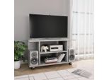 The Living Store Mobile Tv Con Rotelle Grigio Cemento 80X40X40 Cm Materiale In Legno