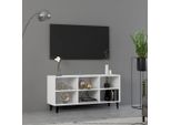 The Living Store Mobile Tv Con Gambe In Metallo Bianco 103,5X30X50 Cm
