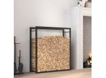 The Living Store Porta Legna Nero Opaco 80X28X86 Cm In Acciaio
