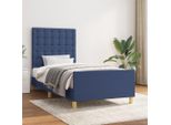The Living Store Struttura Letto Con Testiera Blu 90X190 Cm In Tessuto