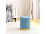 The Living Store Sgabello Rotondo In Velluto Blu Chiaro