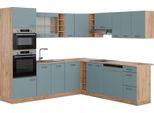 Vicco Cucina Angolare Completa R-Line, 237 X 247 Cm , Pt Rovere, Rovere Blu-Grigio/Oro