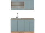 Vicco Cucina Monoblocco R-Line, 140 Cm , Pt Rovere, Rovere Blu-Grigio/Oro