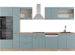 Vicco Cucina Componibile R-Line, 350 Cm Con Armadio Alto, Senza Piano Di Lavoro, Grigio-Blu/Quercia Dorata