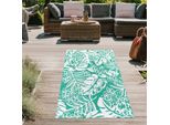 Tappeto Per Esterni Resistente Alle Intemperie Con Un Tocco Tropicale In Color Petrolio Dimensioni - 90 X 150 Cm