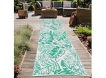 Tappeto Per Esterni Resistente Alle Intemperie Con Un Tocco Tropicale In Color Petrolio Dimensioni - 90 X 300 Cm