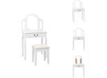 Vidaxl Tavolino Da Toilette Con Sgabello Bianco 65X36X128 Cm In Legno Di Paulownia Mdf - Tavolini Da Toilette