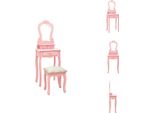 Vidaxl Set Tavolino Da Toilette Con Sgabello Rosa 50X59X136 Cm In Legno Di Paulownia - Tavolini Da Toilette