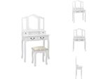 Vidaxl Set Tavolino Da Toilette Con Sgabello Bianco 80X69X141Cm In Legno Di Paulownia - Tavolini Da Toilette