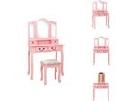 Vidaxl Set Di Tavolini Da Toilette Con Sgabello Rosa 80×69×141 Cm In Legno Di Paulownia - Tavolini Da Toilette
