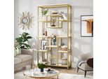 Libreria Tribesigns Alta 180 Cm, Libreria Moderna Indipendente Con 11 Ripiani Aperti, Libreria Alta Da Esposizione, Oro E Bianco