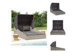 Vidaxl Lettino Con Tetto Pieghevole Grigio 200X114X128 Cm In Poly Rattan - Lettini Da Giardino