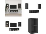 Vidaxl Mobili Tv A Parete 4 Pz. Materiale A Base Di Legno Grigio Lucido - Mobile Tv - Mobiletti Tv - Mobiletti Tv Sospesi - Mobiletti Tv Sospesi