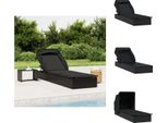Vidaxl Lettino Da Sole Con Tetto Pieghevole Nero 213X63X97 Cm In Poly Rattan - Lettini Da Sole