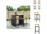 Vidaxl Sgabello Da Bar 4 Pezzi In Polirattan Nero E Legno Massiccio Di Acacia - Sgabello Da Bar