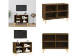 Mobile Tv Vidaxl Con Gambe In Legno Massiccio Rovere Fumé 69,5X30X50 Cm - Mobile Tv - Mobile Tv - Mobile Stereo - Supporto Tv