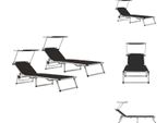 Vidaxl Lettini Pieghevoli Con Tetto 2 Pz. Alluminio Textilene Nero - Lettini Prendisole