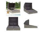 Vidaxl Lettino Prendisole Con Tetto Pieghevole Grigio 200X114X128 Cm In Poly Rattan - Lettino Prendisole - Lettino Prendisole - Day Bed