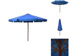 Vidaxl Ombrellone Con Asta In Legno 330 Cm Azzurro - Ombrelloni E Tende Da Sole