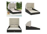 Vidaxl Lettino Prendisole Con Tetto Pieghevole Nero 200X114X128 Cm In Poly Rattan - Lettino Prendisole - Lettino Prendisole - Day Bed