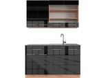 Vicco Cucina Completa Fame-Line, 140 Cm , Pt Antracite, Antracite Lucido/Oro Power Oak
