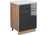 Vicco Mobiletto Base Per Cucina Fame-Line, 60 Cm Con Cassetto, Pt Marmo, Antracite Lucido/Quercia Dorata